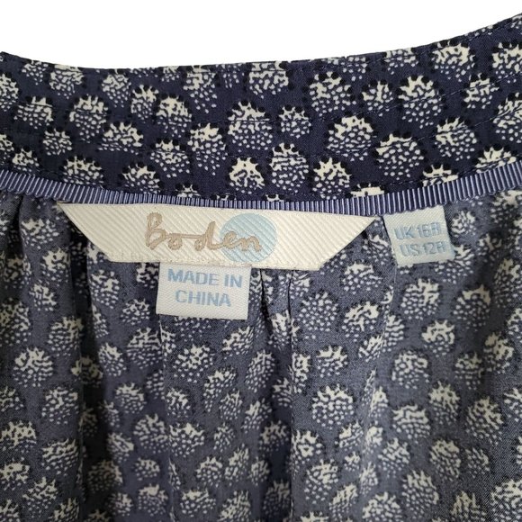 Boden Size 12 12R Blouse Peasant Boho Puff Sleeve Ribbon Tie Keyhole Blouson - Picture 7 of 7